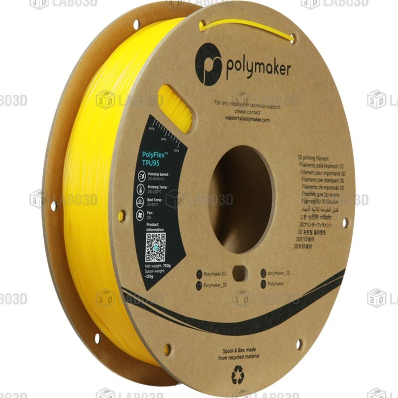 Polymaker PolyFlex - TPU95 - Jaune (Yellow) - 1.75mm - 750 gr