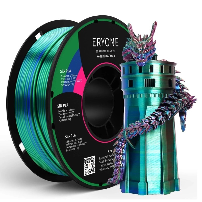 Eryone - PLA Silk Triple-Color - Red & Blue & Green - 1.75mm - 1 Kg